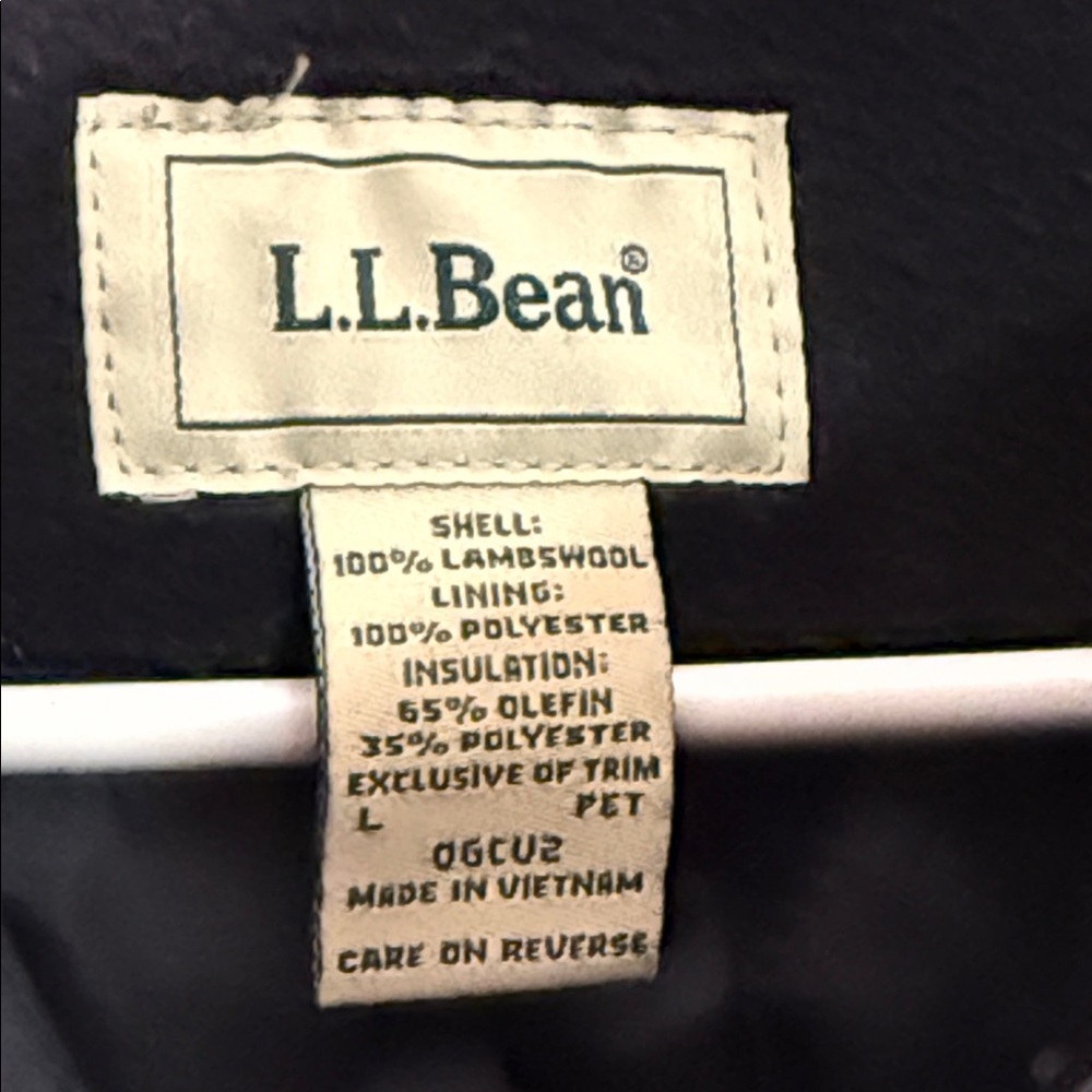 L.L. Bean Women’s Navy Blue Hooded Lambswool Pea Coat Size Large Petite - Picture 3 of 4